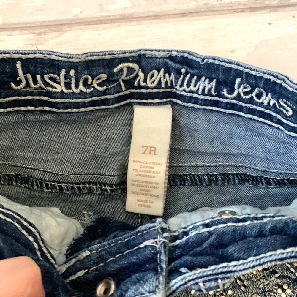 Justice Size 7 Girls Bedazzled Rhinestone Denim Jean Shorts Kids Summer Wear